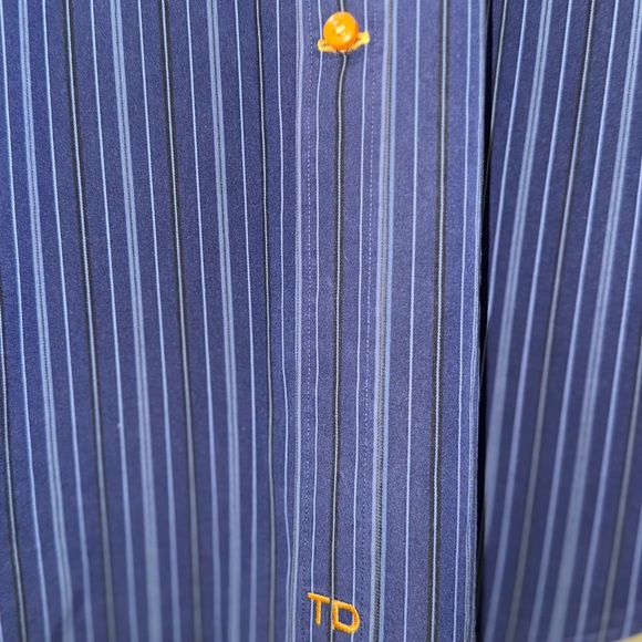 Thomas Dean Men’s Button-Down Shirt L • Navy Multi Stripe • Contrast Cuffs - Picture 13 of 13